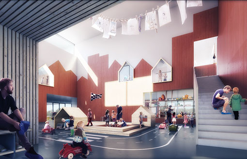 Den roede by, nyt børnehus i Skovlunde tegnet af Rubow arkitekter